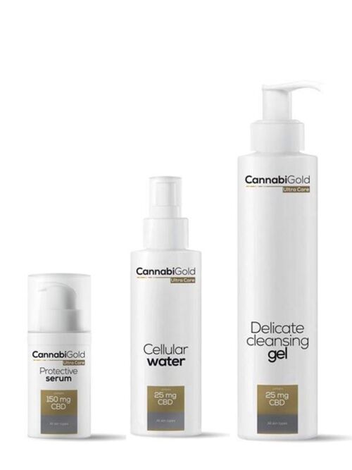 zestaw CannabiGold kosmetyki CBD woda komórkowa żel serum